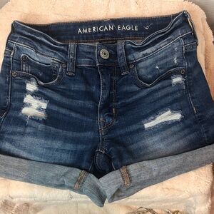 American Eagle Dark Blue Distressed Jean Shorts inseam approximately 2.5